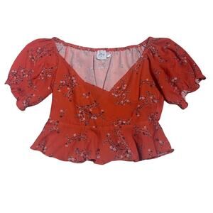Princess Polly Short Sleeve Peplum Top V-Neck Floral Blouse Orange Size 0